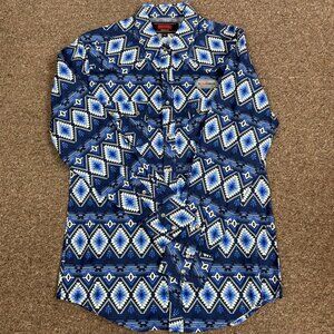 Rock & Roll Men's Long Sleeve Southwest Print Snap Shirt - Blue